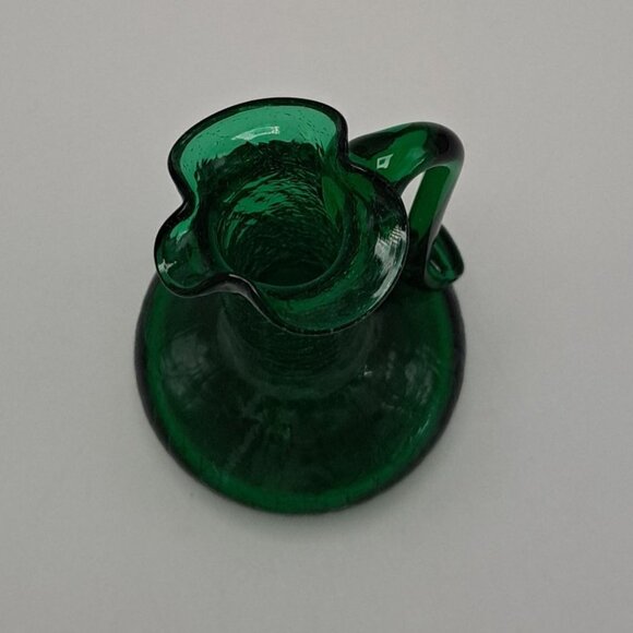 Vintage Green Crackle Glass Pitcher With Applied Handle - Picture 5 of 10